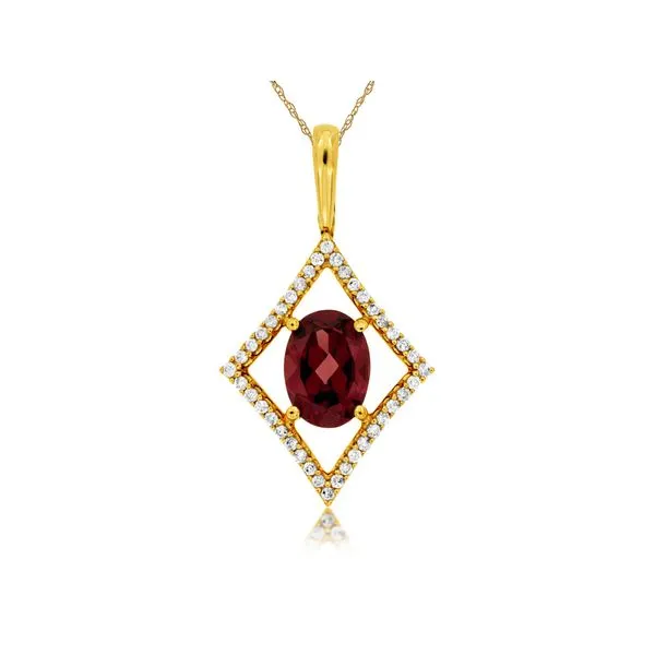 14K Yellow Gold Rhodolite Garnet and Diamond Open Pointed Halo Pendant Length 18 Inches Quality Gem LLC Bethel, CT