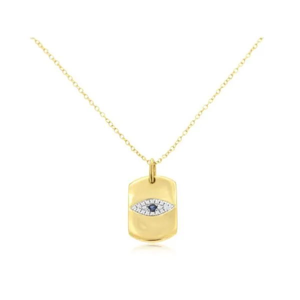 14K Yellow Gold Sapphire and Diamond Evil Eye Pendant Length 18 Inches Quality Gem LLC Bethel, CT