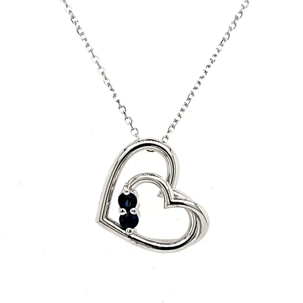 14K White Gold Sapphire Heart Pendant Length 18 Inches Quality Gem LLC Bethel, CT