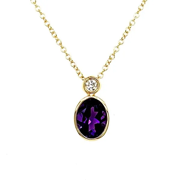 14K Yellow Gold Amethyst and Diamond Double Bezel Pendant Length 18 Inches Quality Gem LLC Bethel, CT