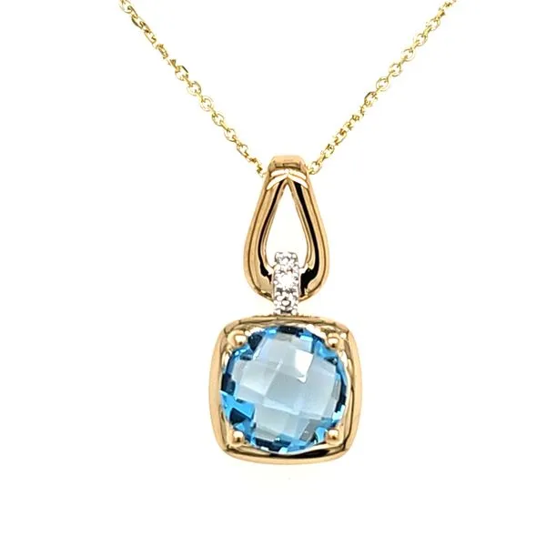 14K Yellow Gold Blue Topaz and Diamond Pendant Length 18 Inches Quality Gem LLC Bethel, CT
