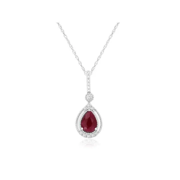 14K White Gold Ruby and Diamond Pendant Length 18 Inches Quality Gem LLC Bethel, CT