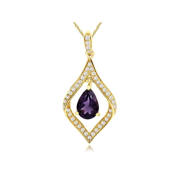 14K Yellow Gold Amethyst and Diamond Pendant Length 18 Inches Quality Gem LLC Bethel, CT