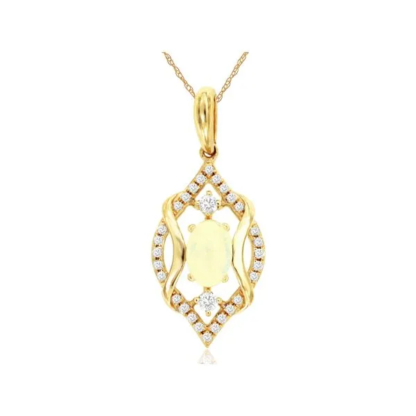 14K Yellow Gold Opal and Diamond Pendant Length 18 Inches Quality Gem LLC Bethel, CT