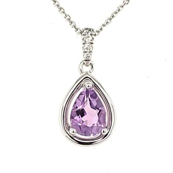 14K White Gold Amethyst and Diamond Drop Pendant Length 18 Inches Quality Gem LLC Bethel, CT