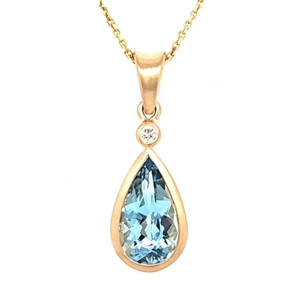 14K Yellow Gold Aquamarine and Diamond Bezel Pendant Length 18 Inches Quality Gem LLC Bethel, CT