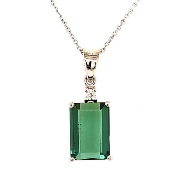 14K White Gold Green Tourmaline and Diamond Pendant Length 18 Inches Quality Gem LLC Bethel, CT
