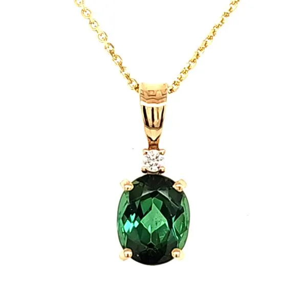 14K Yellow Gold Green Tourmaline and Diamond Pendant Length 18 Inches Quality Gem LLC Bethel, CT
