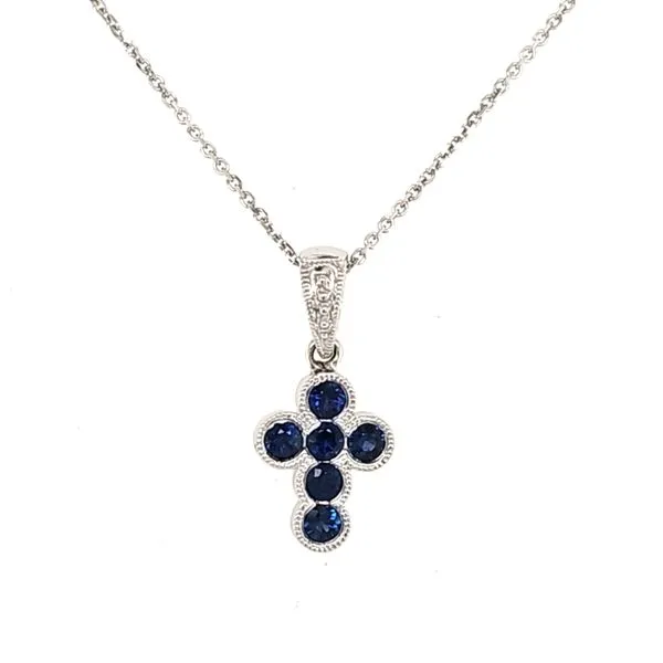 14K white Gold Sapphire Cross Pendant Length 18 Inches Quality Gem LLC Bethel, CT