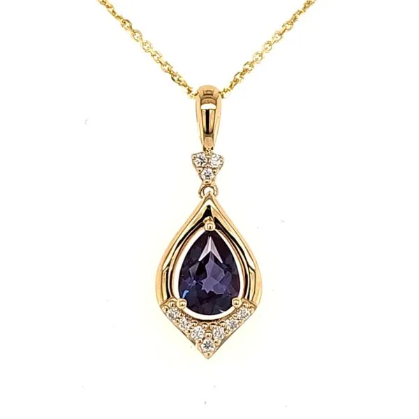 14K Yellow Gold Created Alexandrite and Diamond Pendant Length 18 Inches Quality Gem LLC Bethel, CT