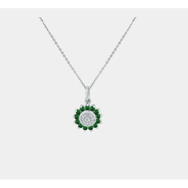 14K White Gold Emerald Diamond Pendant Length 18 Inches Quality Gem LLC Bethel, CT