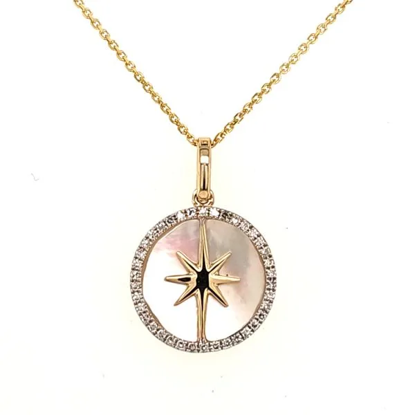 14K Yellow Gold Mother of Pearl and Diamond Pendant Length 18 Inches Quality Gem LLC Bethel, CT