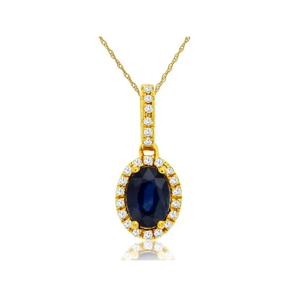 14K Yellow Gold Sapphire and Diamond Oval Halo Pendant Length 18 Inches Quality Gem LLC Bethel, CT