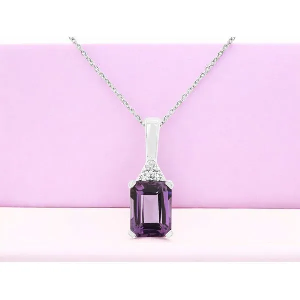 14K White Gold Amethyst and Diamond Pendant Length 18 Inches Image 2 Quality Gem LLC Bethel, CT