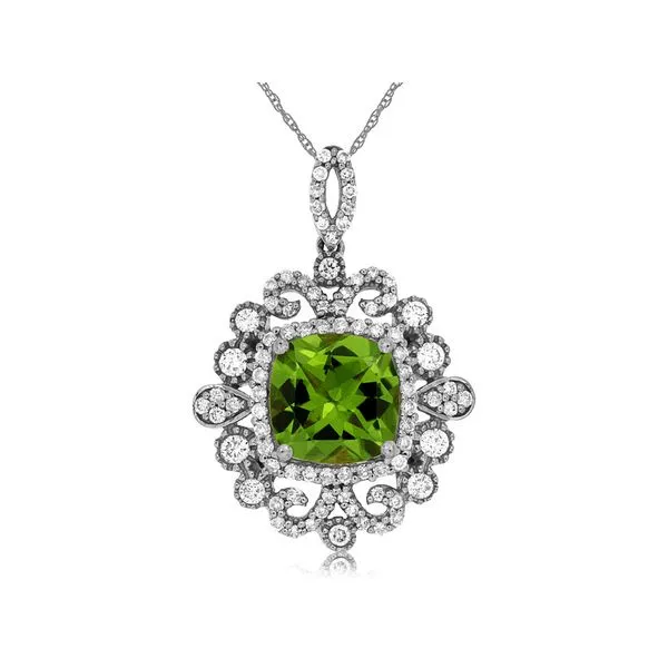 14K White Gold Peridot and Diamond Pendant Length 18 Inches Quality Gem LLC Bethel, CT