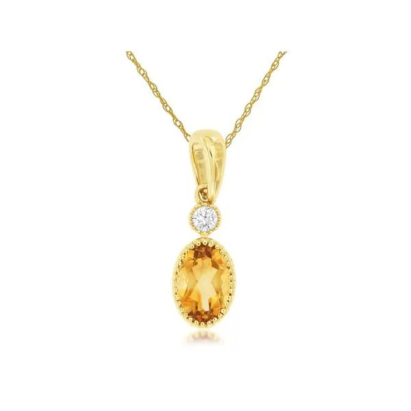 14K Yellow Gold Citrine and Diamond Pendant Length18 Inches Quality Gem LLC Bethel, CT