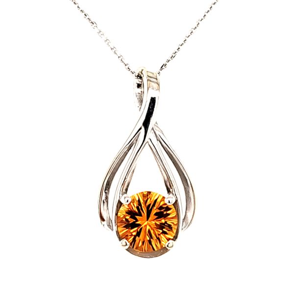 14K White Gold Double Swirl Citrine Pendant Length 18 Inches Quality Gem LLC Bethel, CT