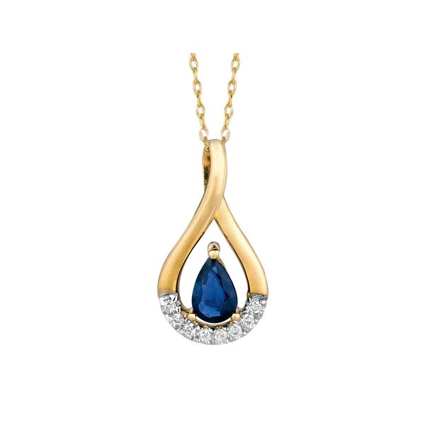14K Yellow Gold Tear Drop Sapphire and Diamond Pendant Quality Gem LLC Bethel, CT
