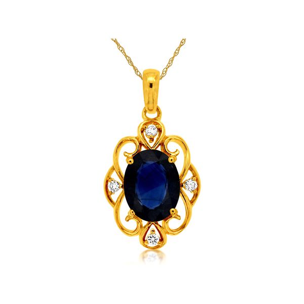 14K Yellow Gold Filigree Sapphire and Diamond Pendant Quality Gem LLC Bethel, CT