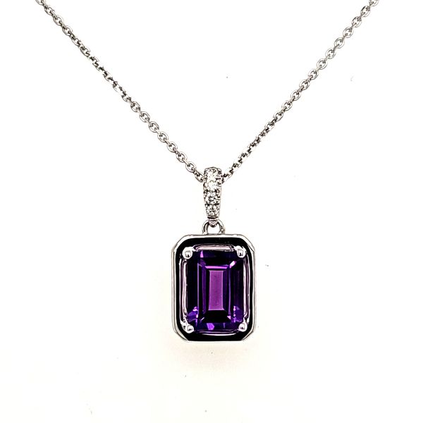 14K White Gold Amethyst and Diamond Pendant Length 18 Inches Quality Gem LLC Bethel, CT