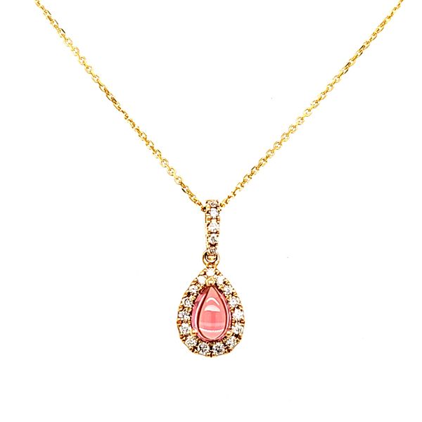 14K Yellow Gold Pink Tourmaline and Diamond Pendant Length 18 Inches Quality Gem LLC Bethel, CT