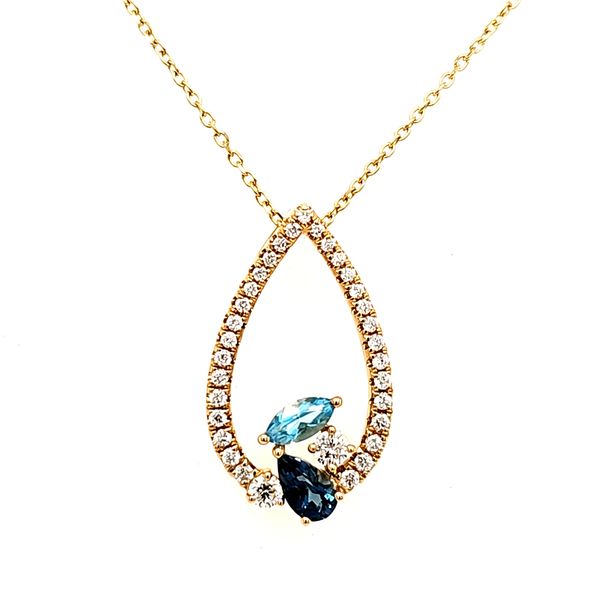 14K Yellow Gold Blue Topaz and Diamond Pendant Length 18 Inches Quality Gem LLC Bethel, CT