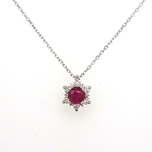 14K White Gold Ruby and Diamond Star Cluster Pendant Quality Gem LLC Bethel, CT
