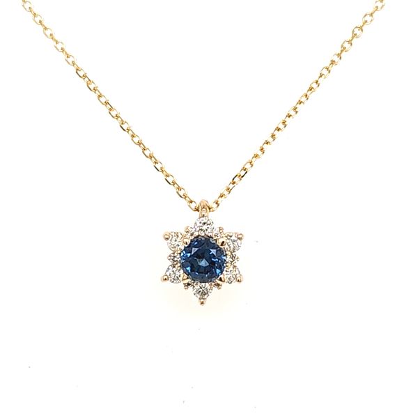 14K Yellow Gold Sapphire and Diamond Star Cluster Pendant Quality Gem LLC Bethel, CT