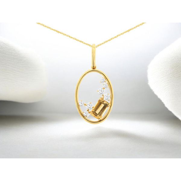 14K Yellow Gold Citrine and Diamond Oval Scatter Pendant Image 2 Quality Gem LLC Bethel, CT