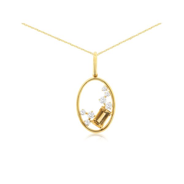 14K Yellow Gold Citrine and Diamond Oval Scatter Pendant Quality Gem LLC Bethel, CT