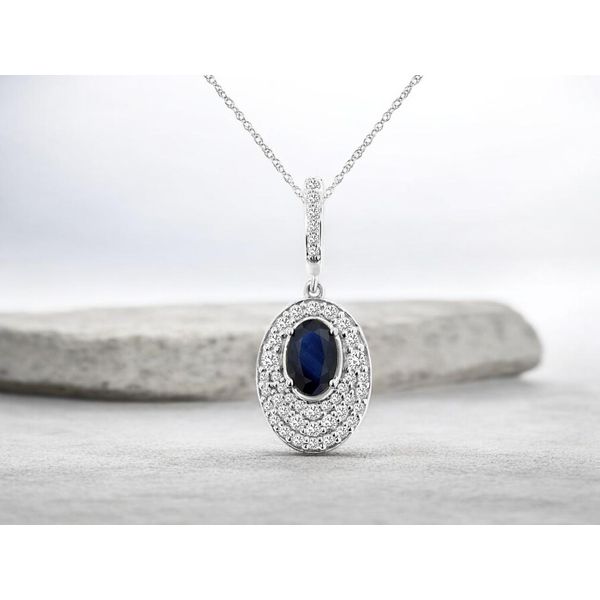 14K White Gold Sapphire and Diamond Pavé Pendant Image 2 Quality Gem LLC Bethel, CT