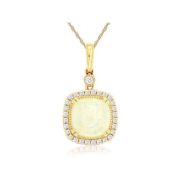 14K Yellow Gold Cushion Opal and Diamond Halo Pendant Quality Gem LLC Bethel, CT