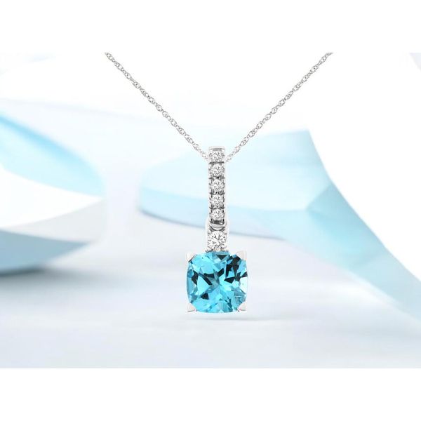 14K White Gold Blue Topaz and Diamond Pendant Length 18 Inches Image 2 Quality Gem LLC Bethel, CT