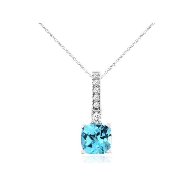 14K White Gold Blue Topaz and Diamond Pendant Length 18 Inches Quality Gem LLC Bethel, CT