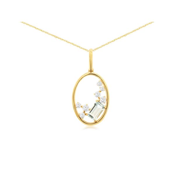 14K yellow Gold Blue Topaz and Diamond Scatter Pendant Length 18 Inches Quality Gem LLC Bethel, CT