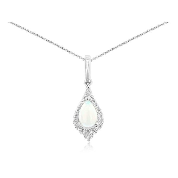 14K White Gold Opal and Diamond Drop Pendant Quality Gem LLC Bethel, CT