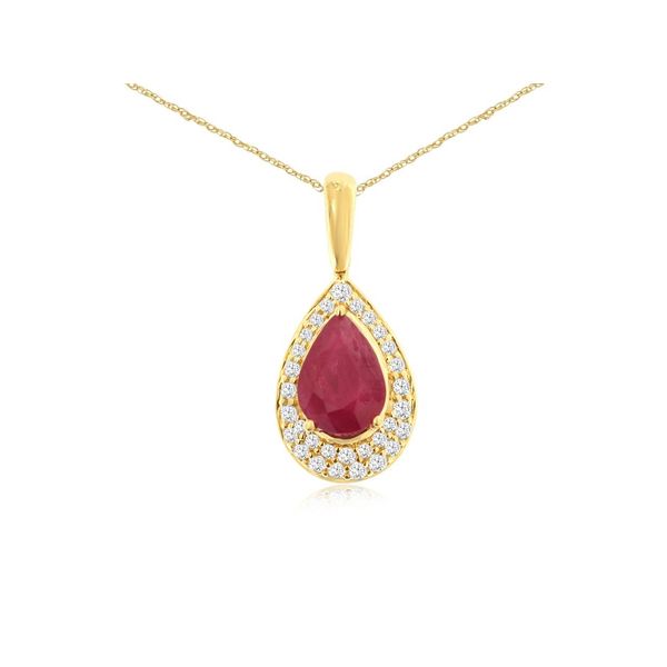 14K Yellow Gold Pear Shape Ruby and Diamond Pendant Quality Gem LLC Bethel, CT