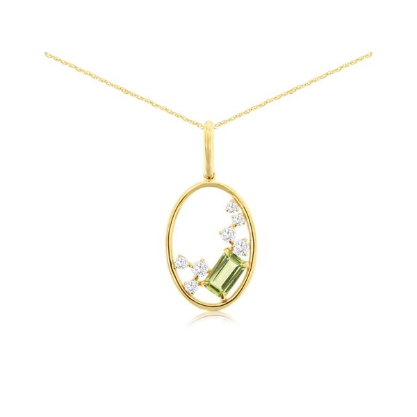 14K Yellow Gold Peridot and Diamond Oval Scatter Pendant Length 18 Inches Quality Gem LLC Bethel, CT