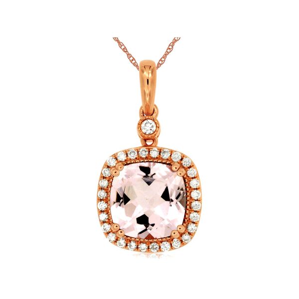 14K Rose Gold Morganite and Diamond Halo Pendant Length 18 Inches Quality Gem LLC Bethel, CT