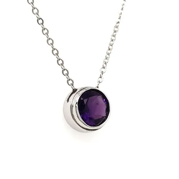 14K White Gold Bezel Set Amethyst Slide Necklace Image 2 Quality Gem LLC Bethel, CT