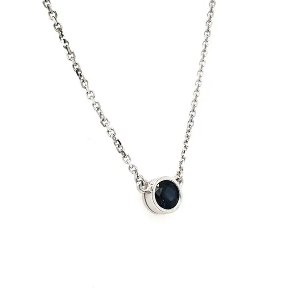 14K White Gold Bezel Set Sapphire Necklace Image 2 Quality Gem LLC Bethel, CT