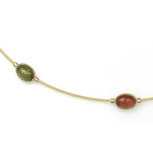 14K Yellow Gold Pink & Green Tourmaline Cabochon Wire Necklace Image 3 Quality Gem LLC Bethel, CT
