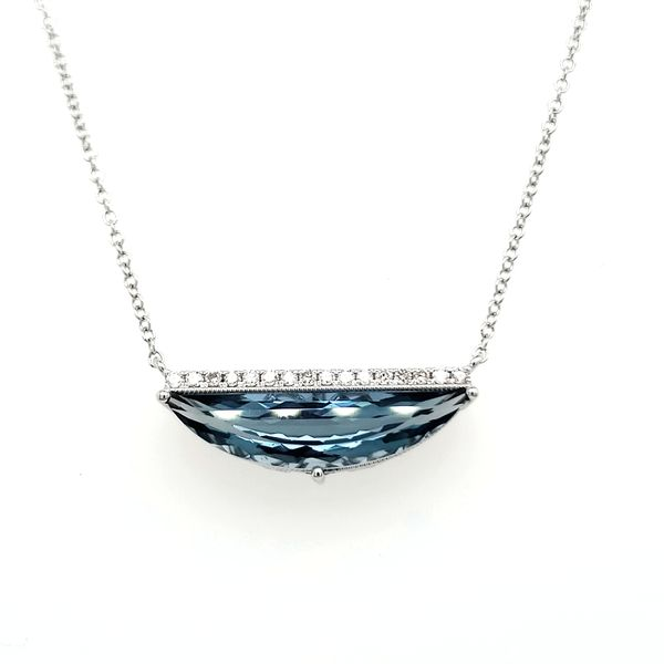 14K White Gold London Blue Topaz & Diamond Half Moon Necklace Image 2 Quality Gem LLC Bethel, CT