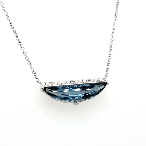 14K White Gold London Blue Topaz & Diamond Half Moon Necklace Image 3 Quality Gem LLC Bethel, CT