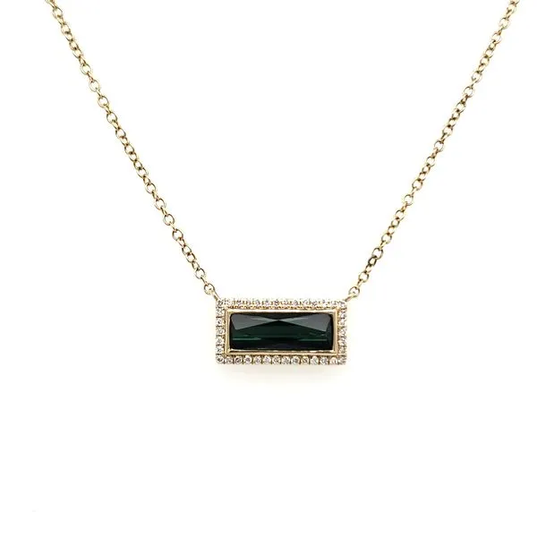 14K Yellow Gold East-West Green Tourmaline & Diamond Necklace Image 2 Quality Gem LLC Bethel, CT