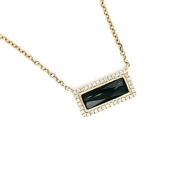 14K Yellow Gold East-West Green Tourmaline & Diamond Necklace Image 3 Quality Gem LLC Bethel, CT