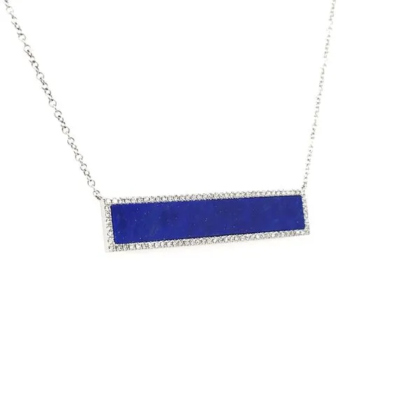 14K White Gold Lapis & Diamond Bar Necklace Image 2 Quality Gem LLC Bethel, CT