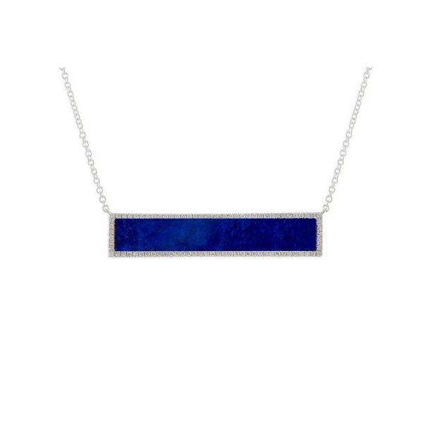 14K White Gold Lapis & Diamond Bar Necklace Quality Gem LLC Bethel, CT