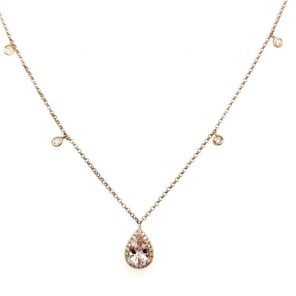 14K Rose Gold Morganite & Diamond Dangle Necklace Image 3 Quality Gem LLC Bethel, CT