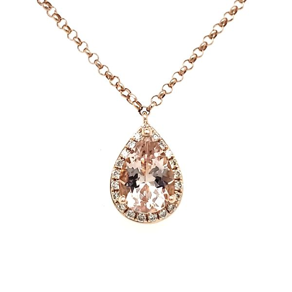 14K Rose Gold Morganite & Diamond Dangle Necklace Image 4 Quality Gem LLC Bethel, CT